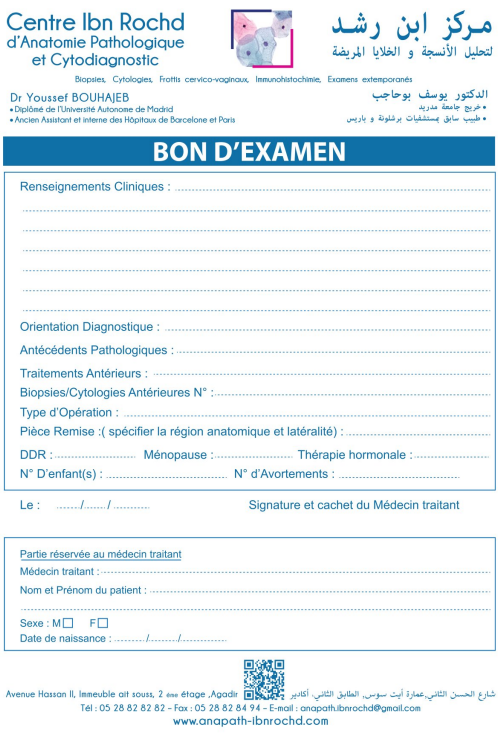 Formulaire de demande d'examen anatomopathologique